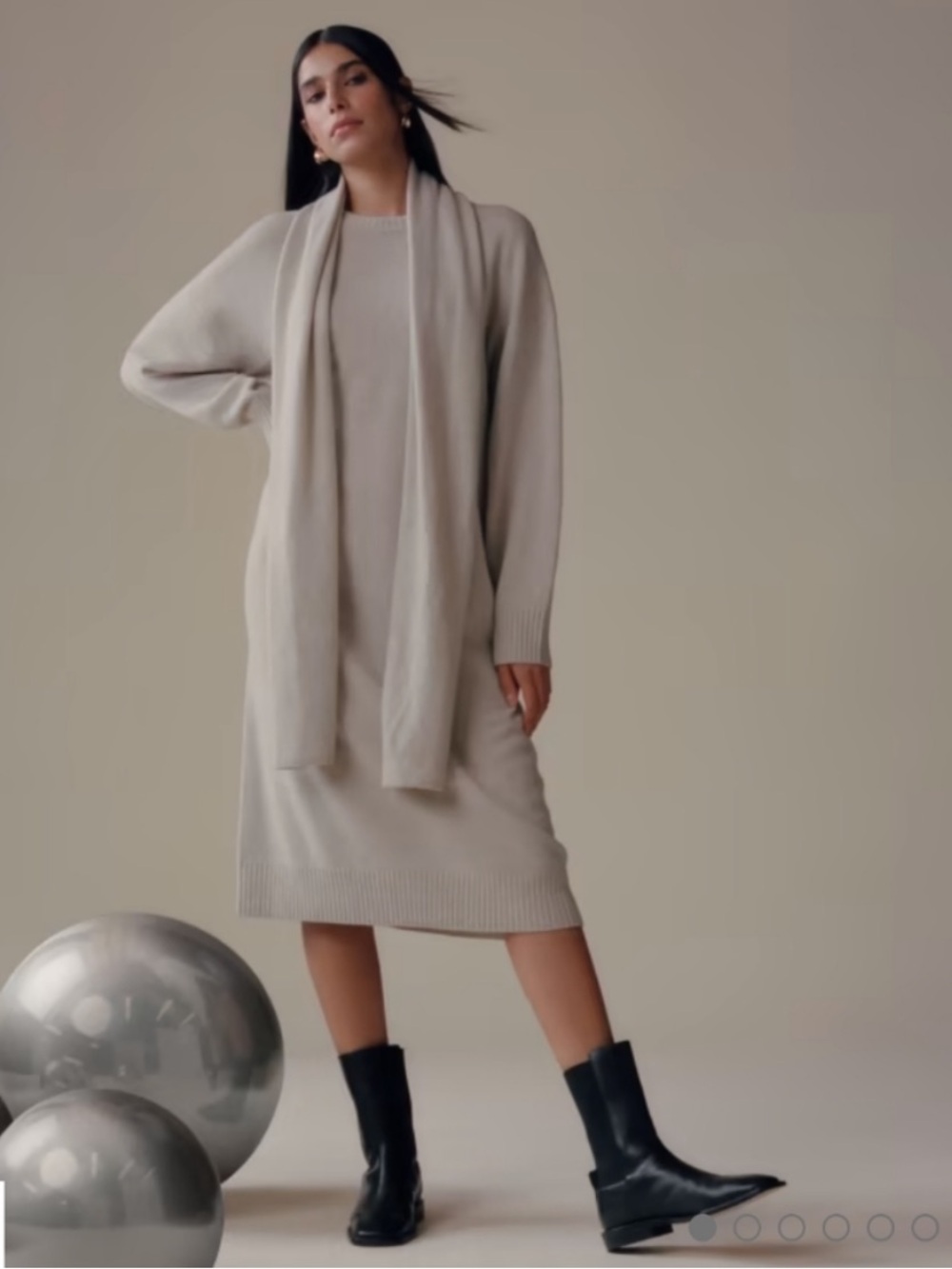 Everlane Cashmere Crewneck Midi Sweater Dress Gray Cream S